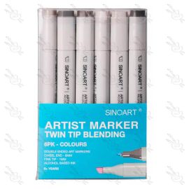 SET DE MARCADORES GRISES CON DOBLE PUNTA SINOART x6 UND