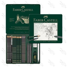 ESTUCHE DE METAL CON 19 PIEZAS FABER CASTELL PITT GRAFITO