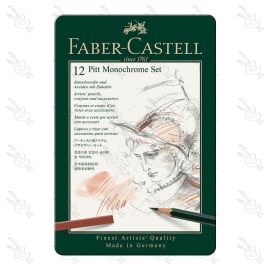 ESTUCHE DE METAL CON 12 PIEZAS FABER CASTELL PITT MONOCHROME