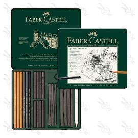 ESTUCHE DE METAL CON 24 PIEZAS FABER CASTELL PITT CARBÓN