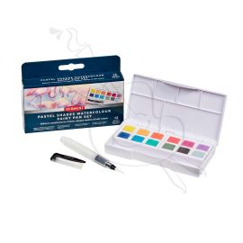 SET DE ACUARELA EN PASTILLA DERWENT X12 TONOS PASTEL+ WATERBRUSH
