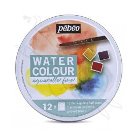 SET METAL REDONDO DE X12 ACUARELAS EN PASTILLAS PEBEO