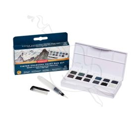 SET DE ACUARELA EN PASTILLA DERWENT X12 TONOS GRISES+ WATERBRUSH