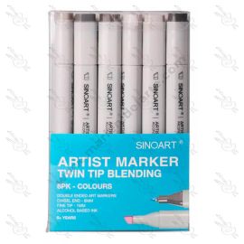 SET DE MARCADORES GRISES CON DOBLE PUNTA SINOART x6 UND