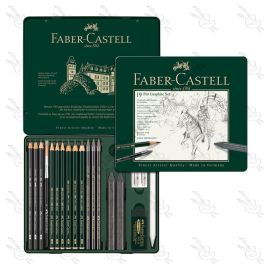ESTUCHE DE METAL CON 19 PIEZAS FABER CASTELL PITT GRAFITO
