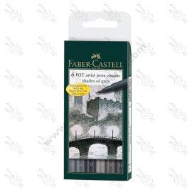 MARCADORES PITT ARTIST PEN BRUSH T. GRISES FABER CASTELL X6