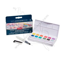 SET DE ACUARELA EN PASTILLA DERWENT X12 TONOS PASTEL+ WATERBRUSH