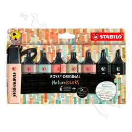 RESALTADORES STABILO BOSS NATURECOLORS X 6 UND. + 2 MARCADORES NEGROS