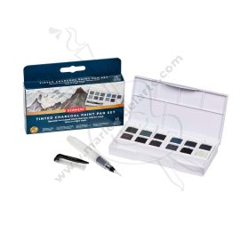 SET DE ACUARELA EN PASTILLA DERWENT X12 TONOS GRISES+ WATERBRUSH
